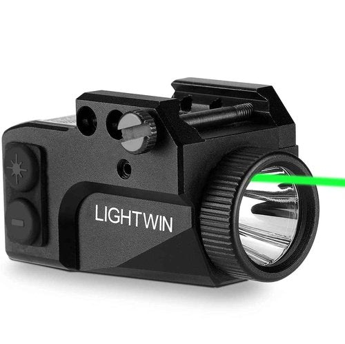 LIGHTWIN Gun Laser Light Combo, Green Laser with Tactical 600 Lumens Flashlight, Compact USB Rechargeable for Pistols Handguns
