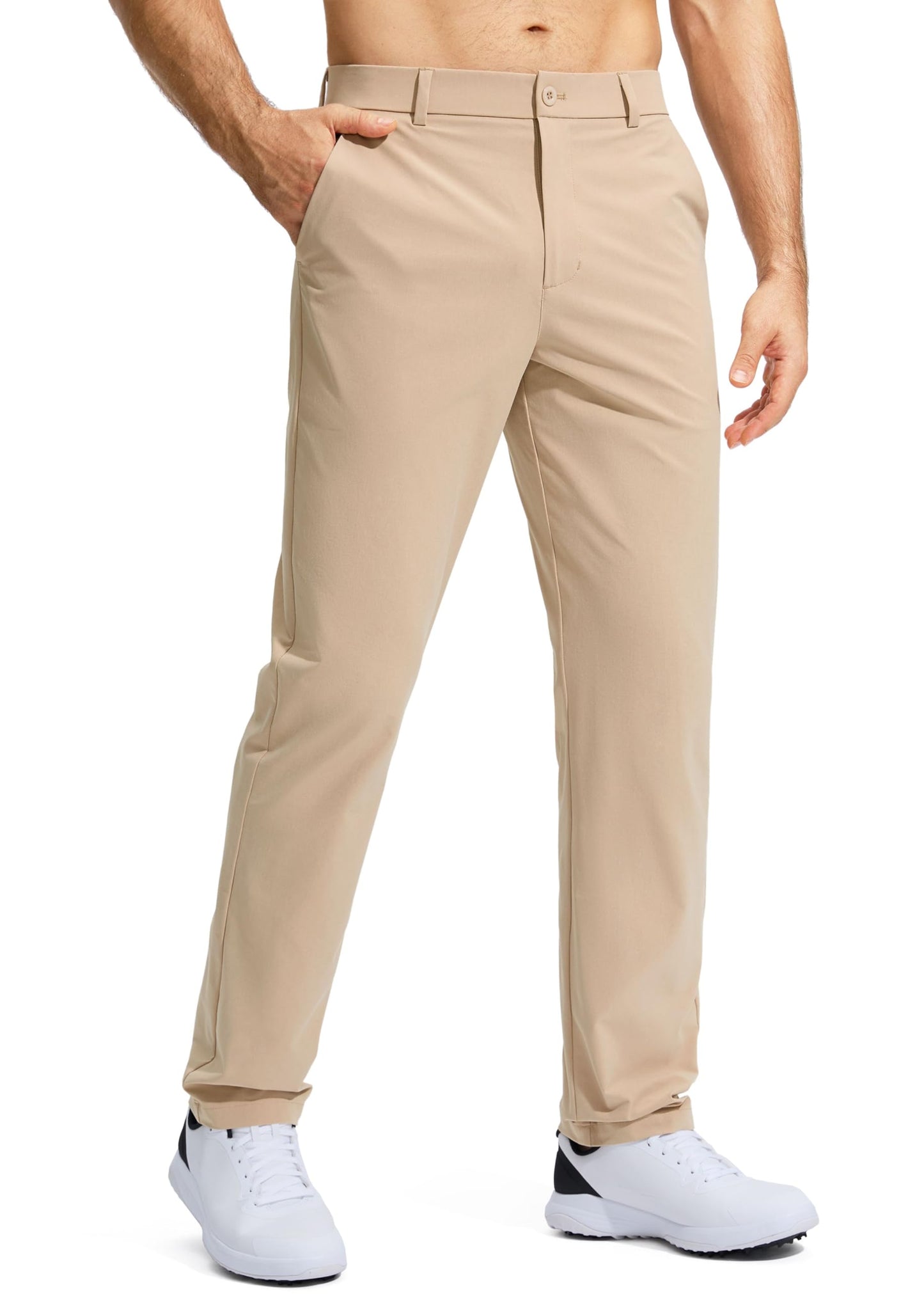 Pudolla Men's Golf Pants Stretch Classic Fit Work Dress Pants 32 Lightweight Quick Dry Casual Slacks Trousers with Pockets(Khaki 34Wx32L)