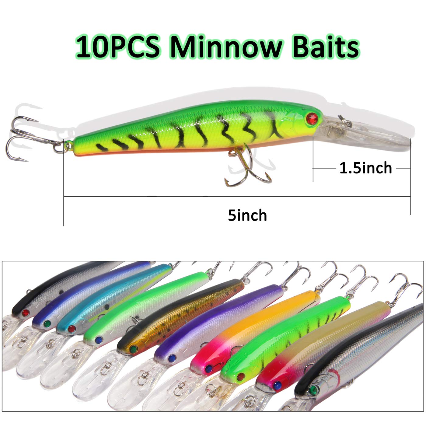 Fishing Lures Kit 10pcs Hard Bait Minnow Deep Diving Swimbait Life-Like Walleye Lures for Bass Trout Pike Freshwater Saltwater Fishing Bait