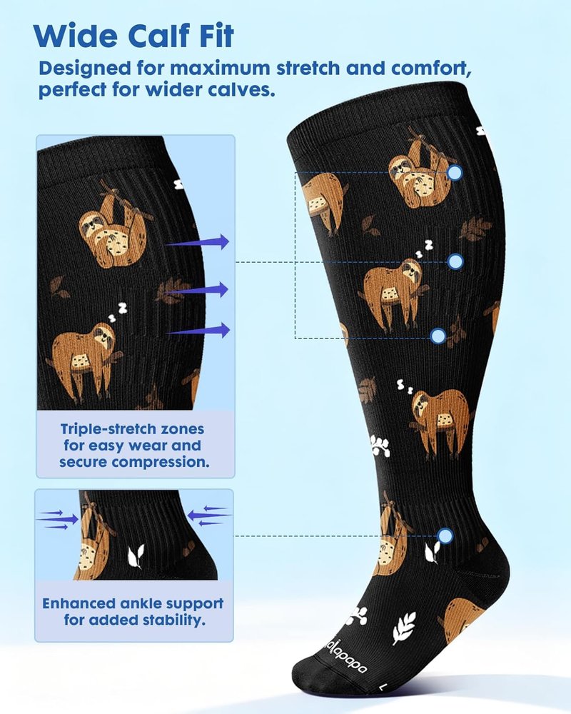 Wide Calf Compression Socks for Women - 20-30mmHg Ankle Support | 3-Pair Plus Size for Travel Nurses