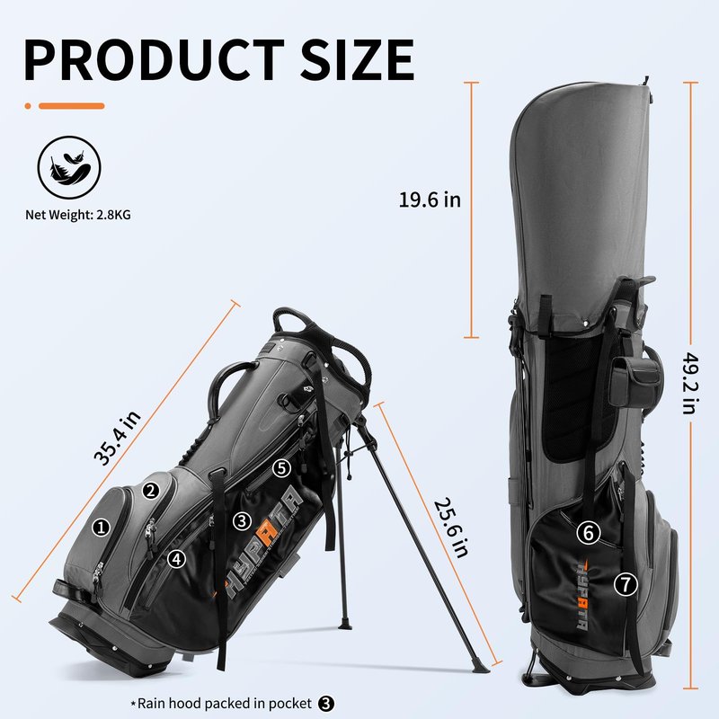 HYPATA 14 Way Golf Bags for Men, Lightweight Golf Stand Bag with 8 Pockets, Cooler Pouch, Rangefinder Pouch, Detachable Dual Strap, Rain Cover Hood