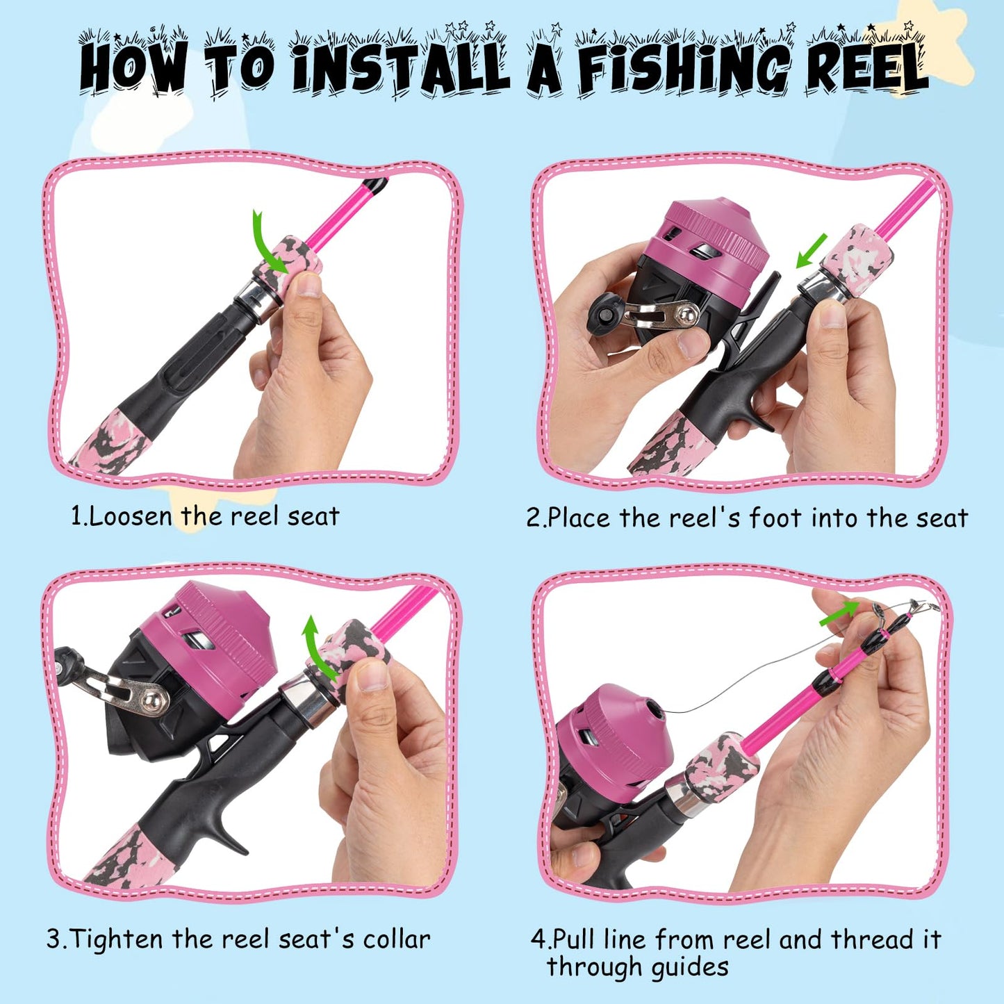 Kids Fishing Pole Set, Telescopic Fishing Rod Reel Combo Kids Starter Kit with Lures Tackle Box, Foldable Stool and Portable Bag for Boys Girls Younth