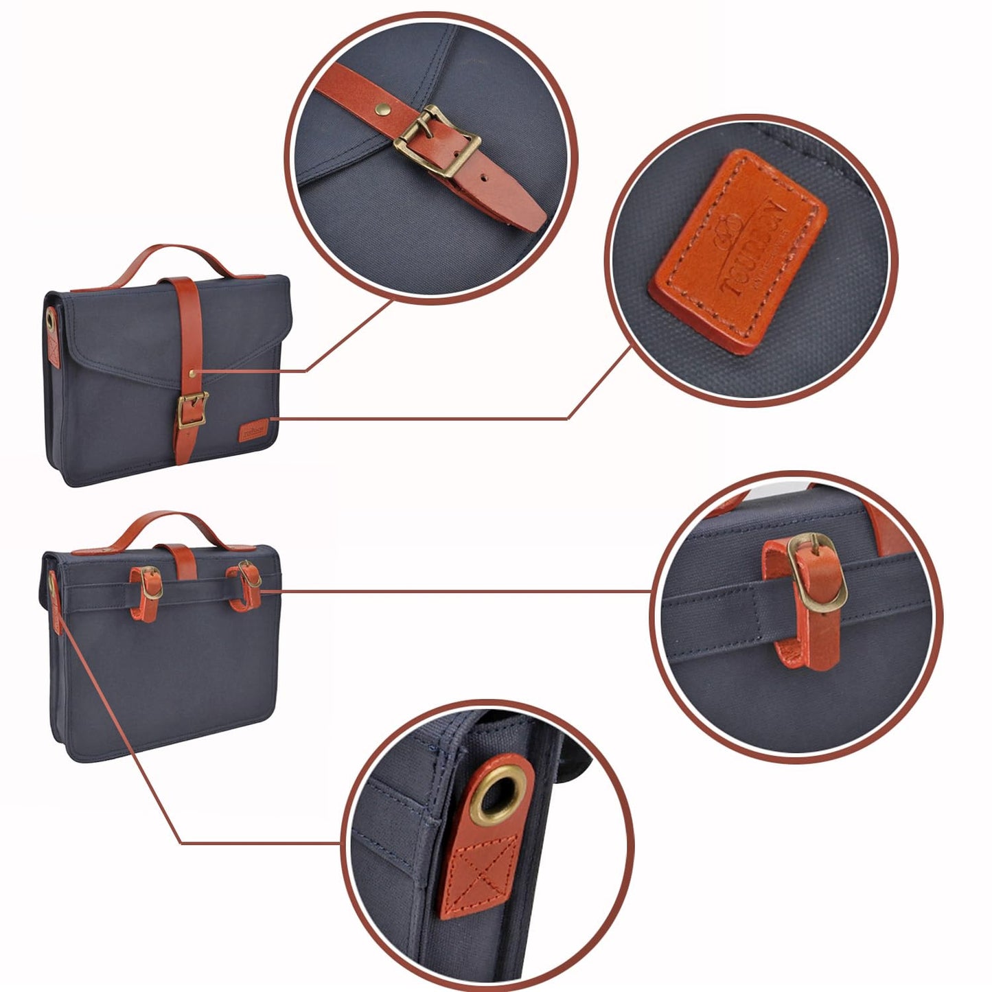 TOURBON Bike Handlebar Bag Bicycle Panniers Tablet Holder Case with Shoulder Strap - Canvas and Leather