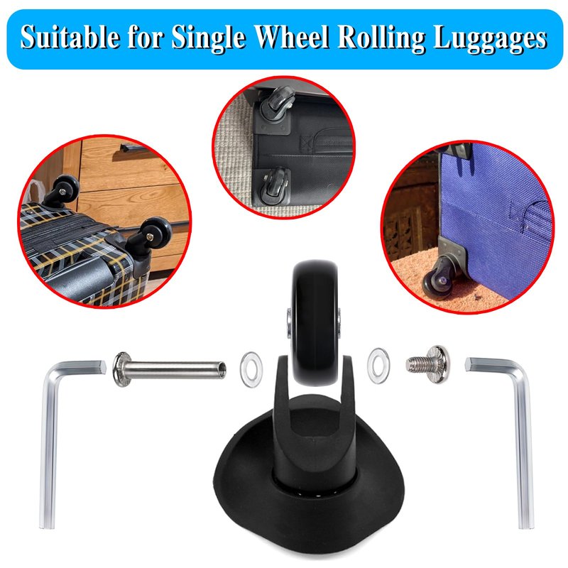 OwnMy 50mm x 18mm Set of 4 Luggage Suitcase Replacement Wheels with Bearings, Black Rubber Swivel Caster Wheels Bearings Repair Kits with 33MM / 36MM Axles