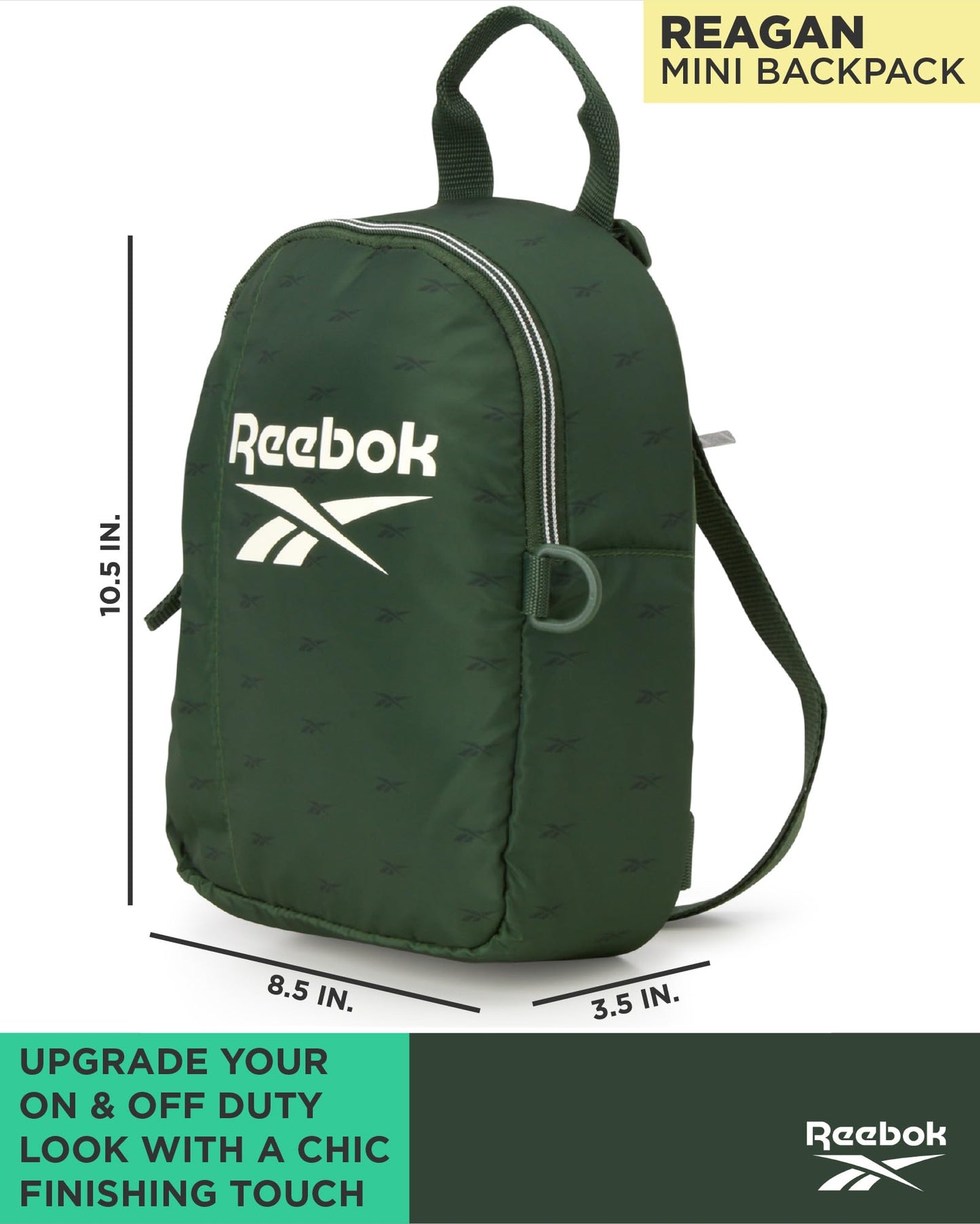 Reebok Womens Backpack - Zipper Closure Mini Lightweight Backpack Purse for Women - Everyday Bag & Travel Bag for Women, Reagan Green
