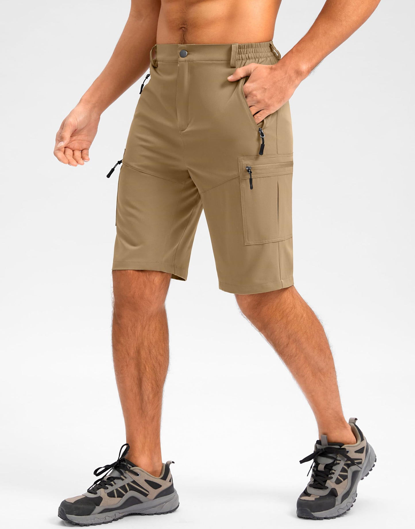 Pudolla Men's Hiking Shorts 11" Lightweight Cargo Work Shorts for Men Summer Travel Golf Casual Outdoor with 5 Pockets(Dark Khaki Medium)