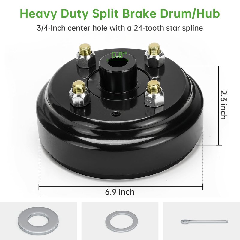 10L0L Golf Cart Heavy Duty Split Brake Drum and Rear Wheel Hub Assembly for EZGO TXT Electric Golf Carts 1982-up 19186-G1 615604