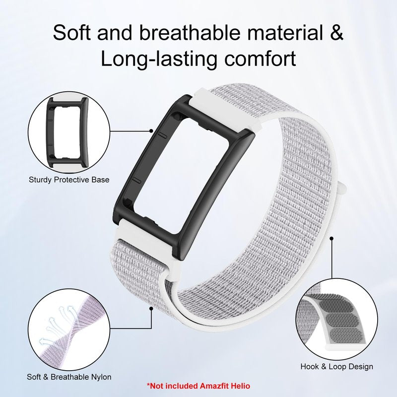 Polyjoy Nylon Loop Wristband + Frame Case Compatible with Amazfit Helio Strap Fitness Tracker, Sport Elastic Soft Breathable Adjustable Replacement Wrist Bands Bumper for Women Men