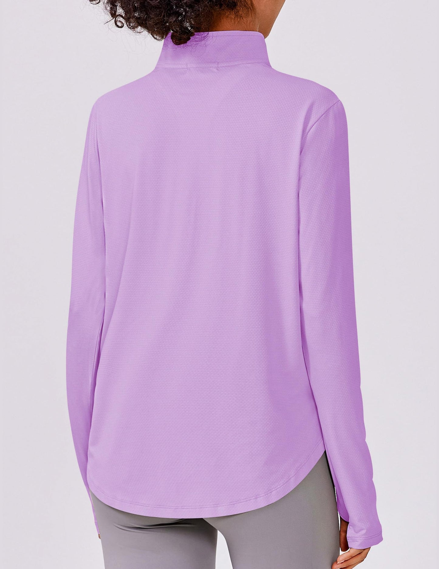 PINSPARK Women Long Sleeve Shirts Sun Protection Half Zip Hiking Clothes Lightweight Athletic Tops Moisture Wicking Running Shirts with Thumb Hole,Purple M