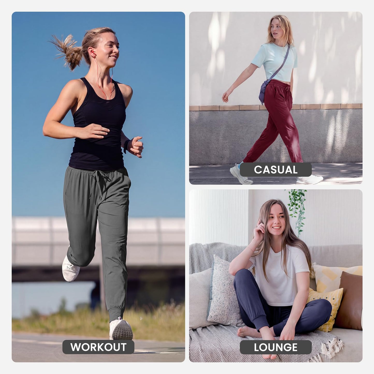 TNNZEET Women's Joggers with Pockets - High Waisted Sweatpants Tapered Leg Drawstring Lightweight Athletic Pants Black