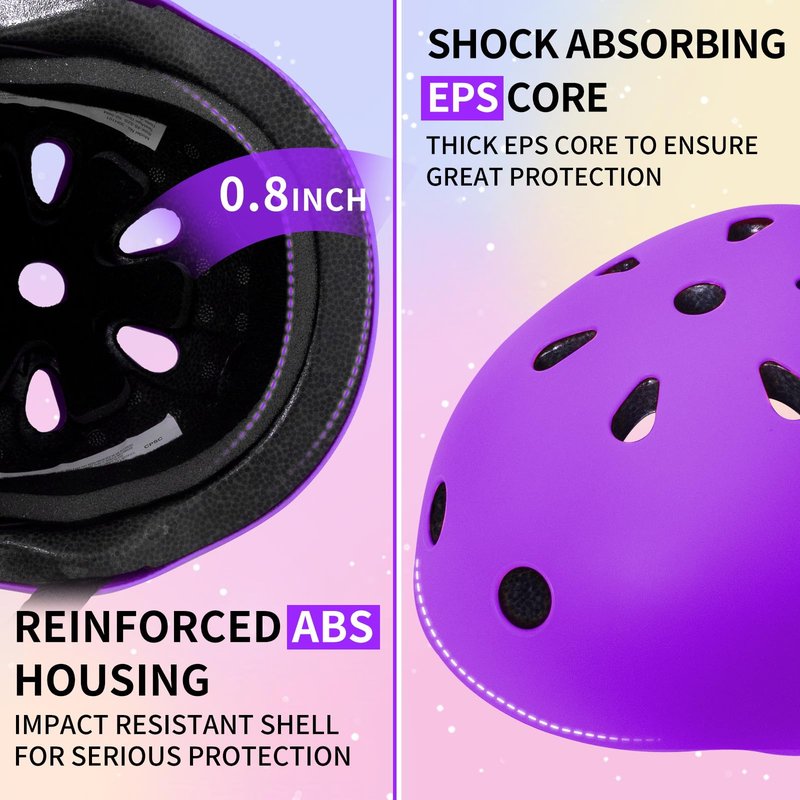 Nattork Kids Helmet Protective Gear, Removable Liner for Multi-Sports Skateboard, Skates, Bike, Scooter Purple Age 4-8