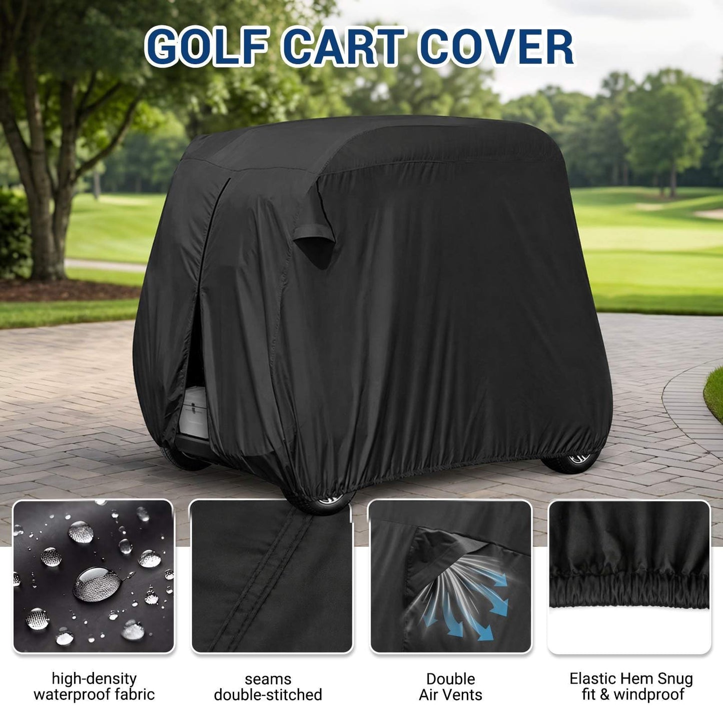 【2022 Upgraded】 2 Passenger Outdoor Golf Cart Cover Compatible with EZ GO, Club Car, Yamaha, Movaland Custom Cart Cover with 300D Material + Extra PVC Coating Waterproof Dust Prevention (Grey)