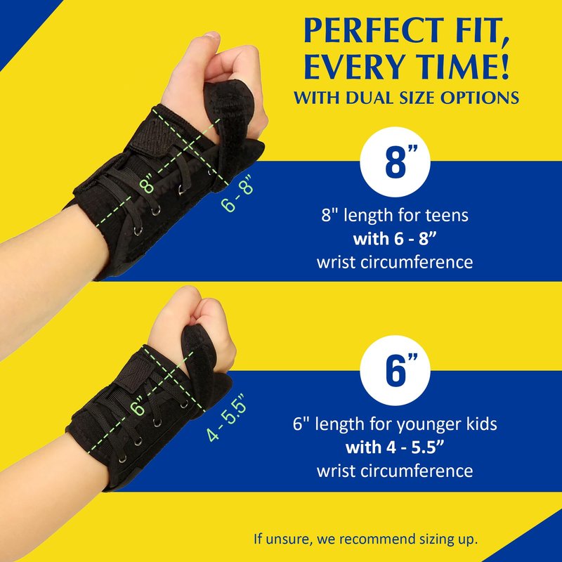 Brace Direct Kids Wrist Brace - Older Child Wrist Splint for Carpal Tunnel, Tendonitis, Sprains & Injuries - 8" Lace Up Design (Left Hand)