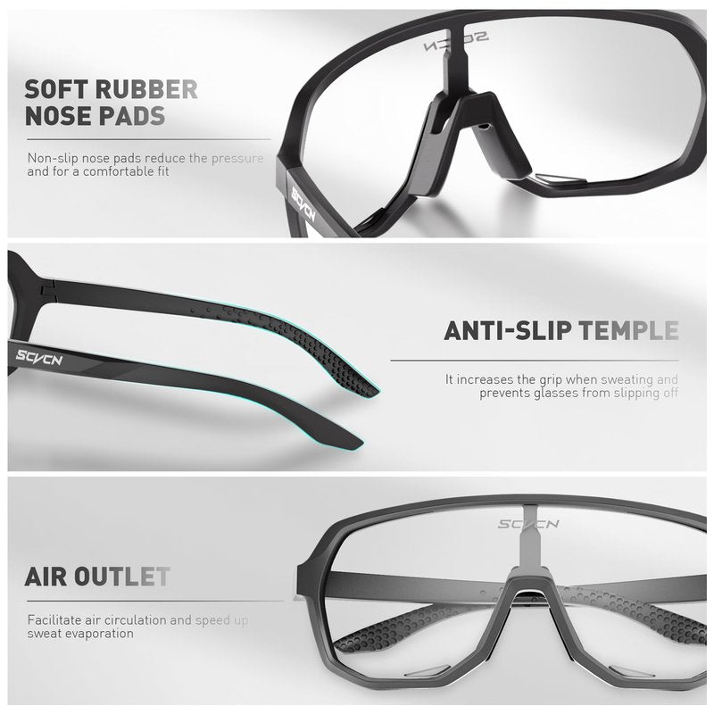 SCVCN Photochromic Cycling Glasses Men Women Clear Sports Sunglasses UV400 Protection for Cycling Running Baseball mtb Driving mountain bike Golf and other outdoor sports 501