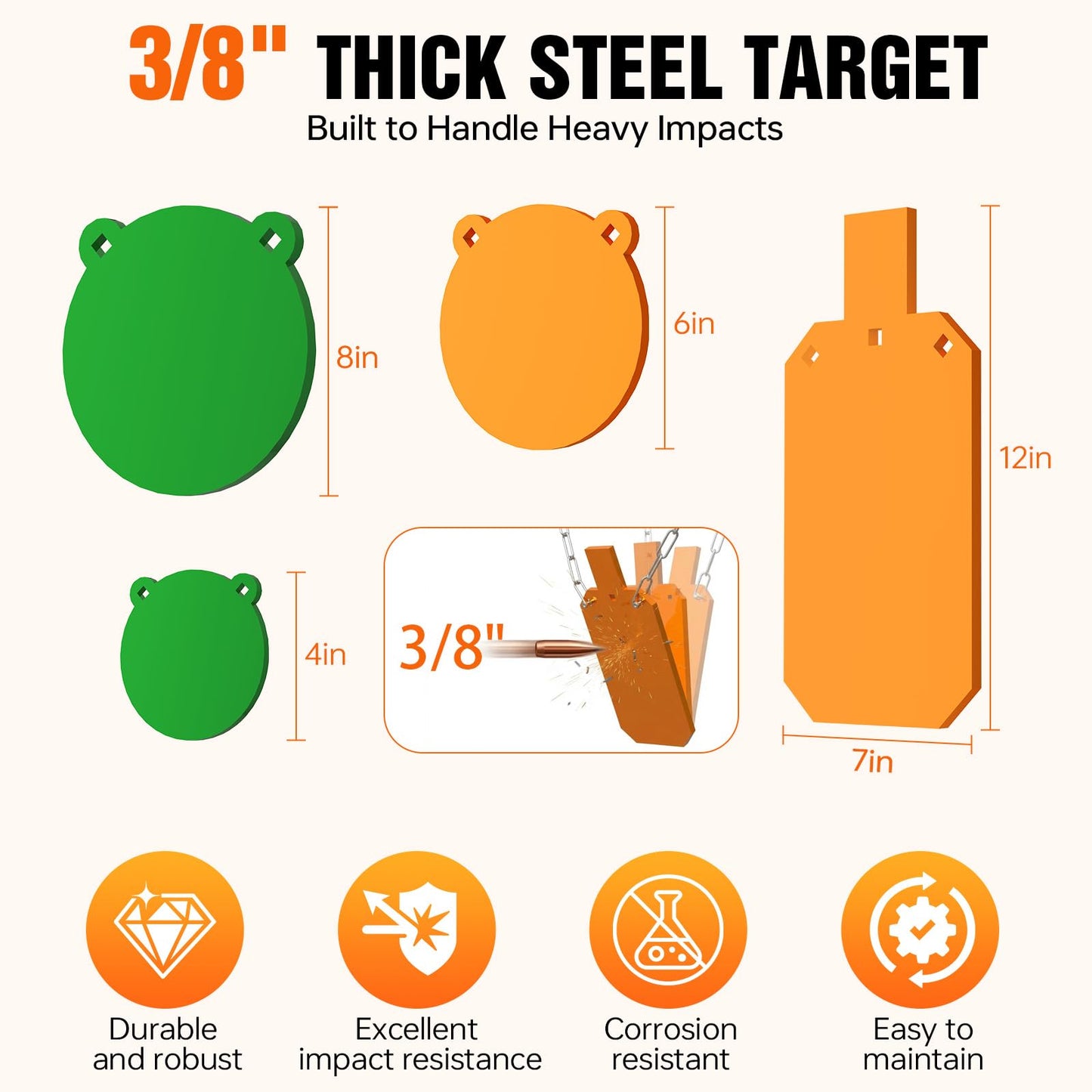 AR500 Steel Target Stand System Kit, 3/8" Thick 4", 6", 8", 7"x12" Steel Targets, Height Adjustable 35-65 Inch for Outdoor Shooting