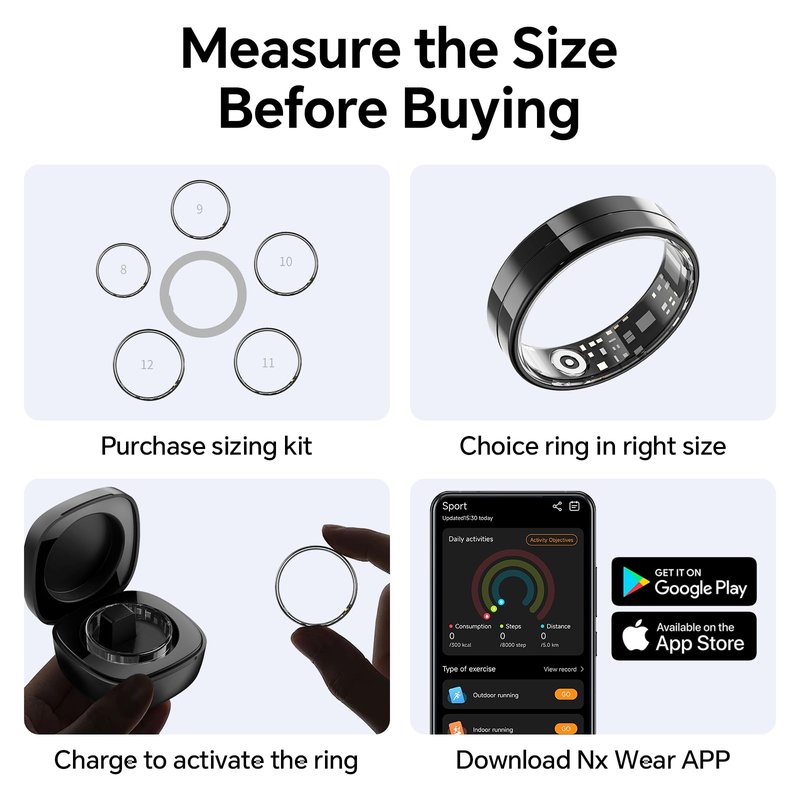 Mingtawn Smart Ring Health Tracker, 24/7 Automatically Tracks Heart Rate, Blood Oxygen, Sleep, Body Temperature, etc. Rings for Men and Women, No Subscription Fee, Android & iOS (Gold Size 11)