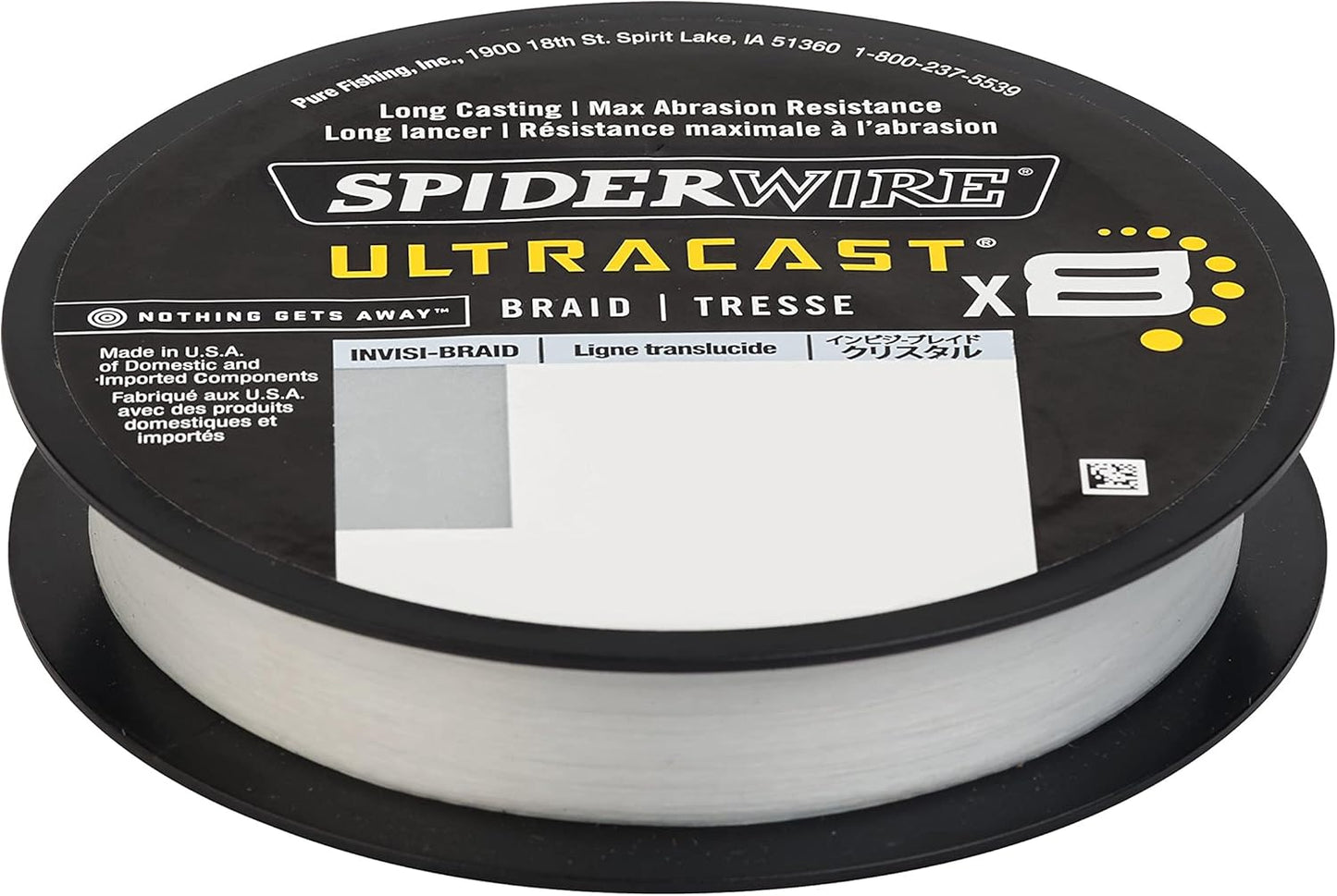 SpiderWire Ultracast Braid - 30lb Translucent Braid with 50lb Clear Fluorocarbon Leader | 164yd/150m Spool