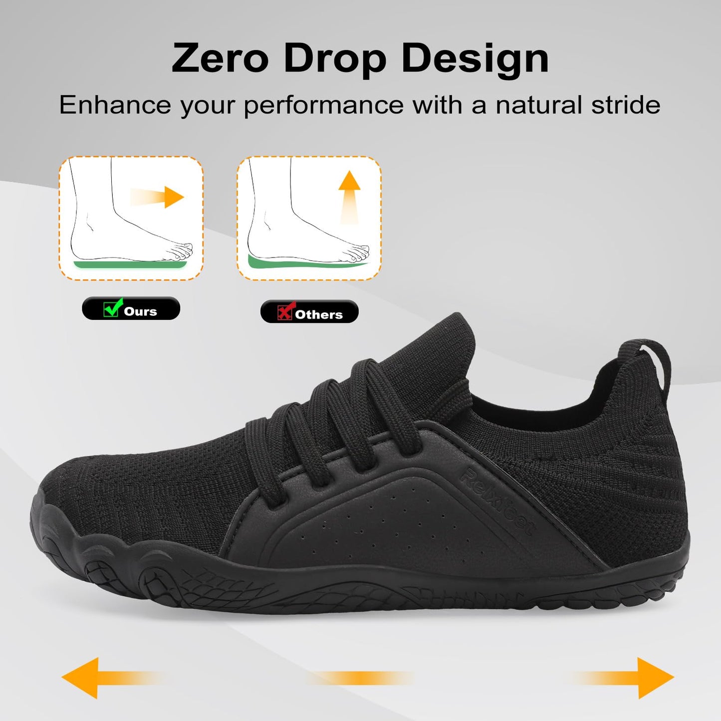 relxfeet Barefoot Shoes Women Wide Toe Box Zero Drop Slip On Minimalist Sneakers Lightweight Flexible Non Slip Rubber Sole for Trail Running Walking Gym Workout Hiking Weightlifting Yoga (Black,40)