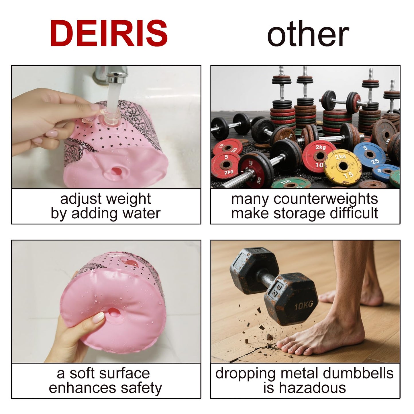 DEIRIS Travel Weights Water Filled Dumbbell Set of 2,6LB Hand Weights for Women at Home Gym Exercise Training