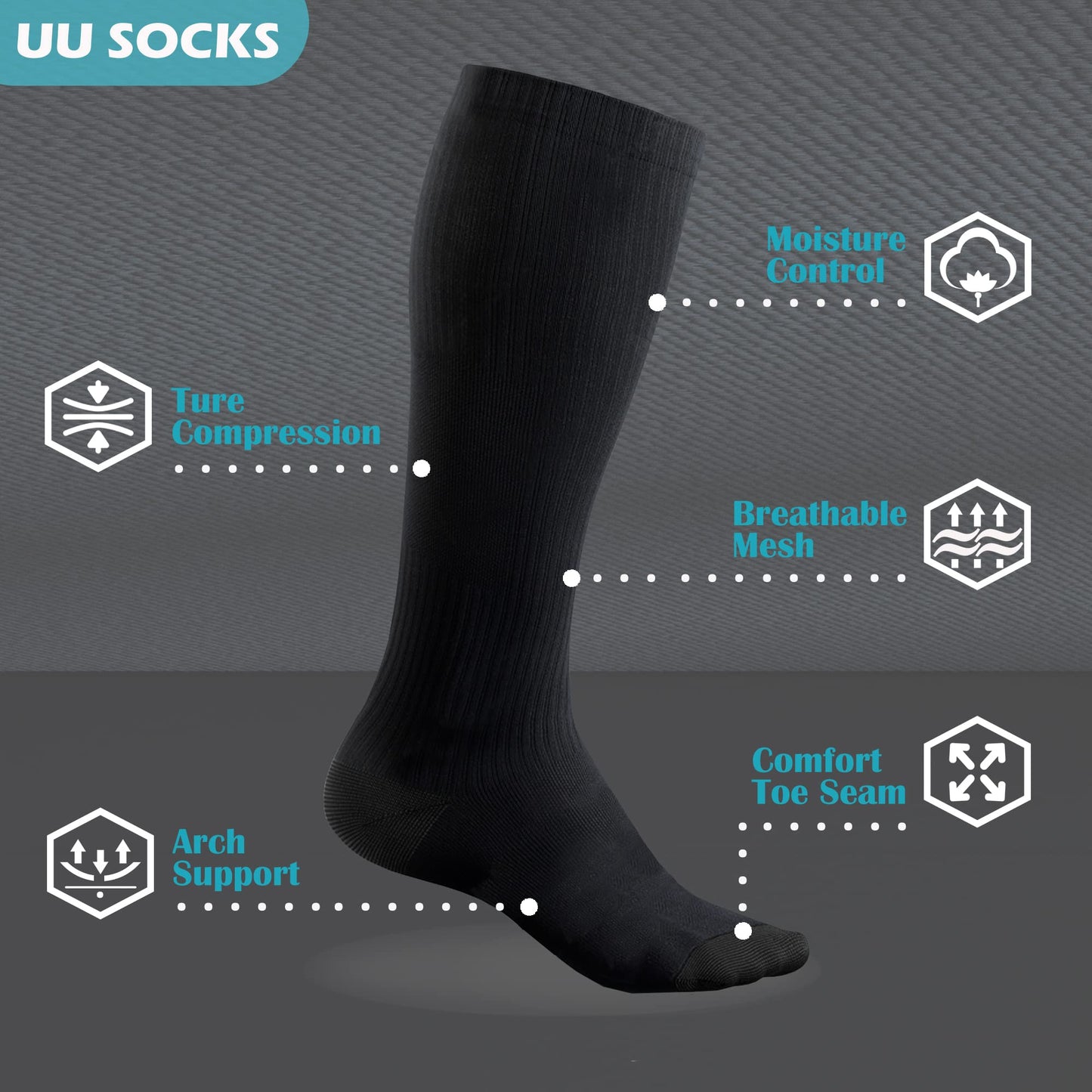 Medical Compression Socks for Women and Men 3 Pairs 20-30 mmHg Knee High Christmas Compression Stockings Circulation Best for Running Athletic Nurses (02 Gray, Small-Medium)