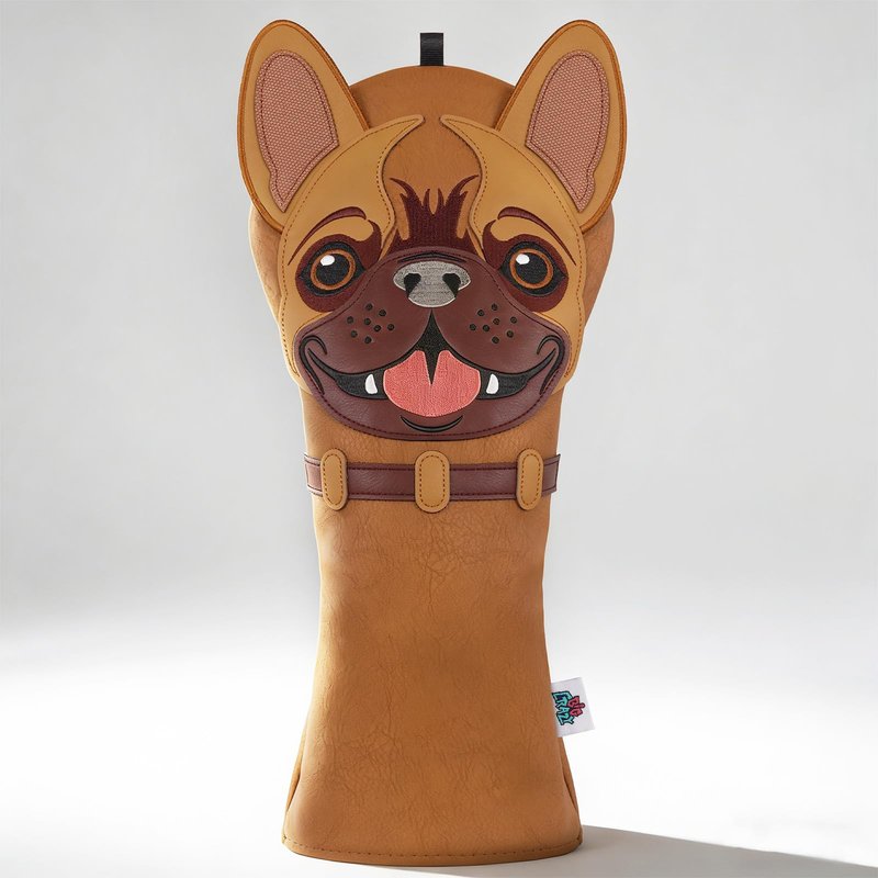 Big Crazy Driver Headcover, Golf Head Covers, French Bulldog Design, Patch Embroidery, Premium PU Leather, Funny Golf Gift