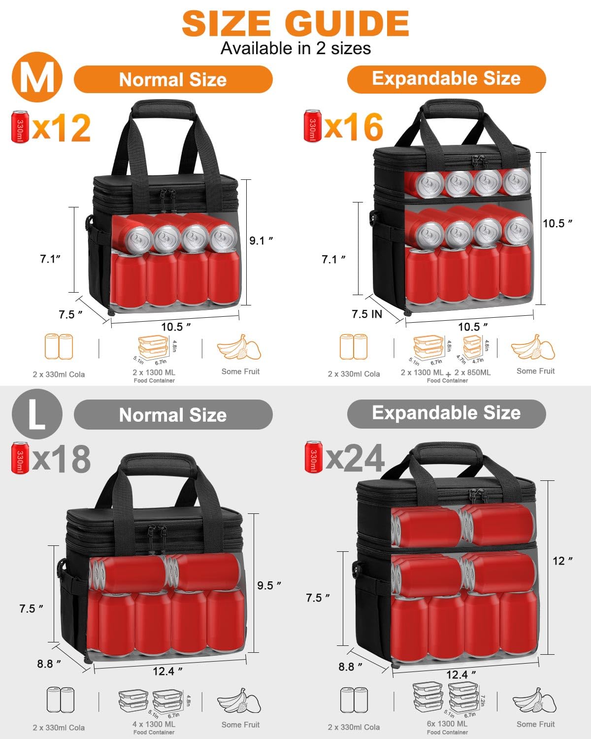 Pritent Lunch Box for Men Women Double Decker Insulated Lunch Bag for men