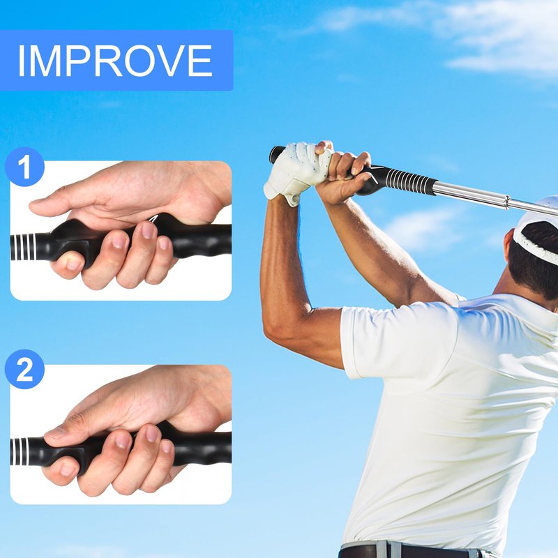 NomadSphere Retractable Golf Swing Trainer for Right Handed with 2 Alignment Sticks – Training Aid for Grip, Strength & Tempo, Swing Mechanics, Arm Band, Indoor/Outdoor Practice