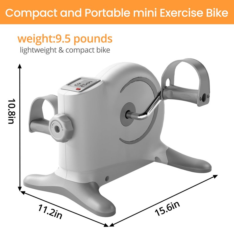 MOMODA Mini Exercise Bike Pedal Exerciser Under Desk Bike Foot Peddler Portable Therapy Bicycle with Digital Monitor （Gray）