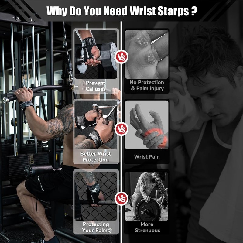 Gym Straps for Weight Lifting - Double Leather Deadlift Straps with Cushion Wrist Loop | Perfect for Men