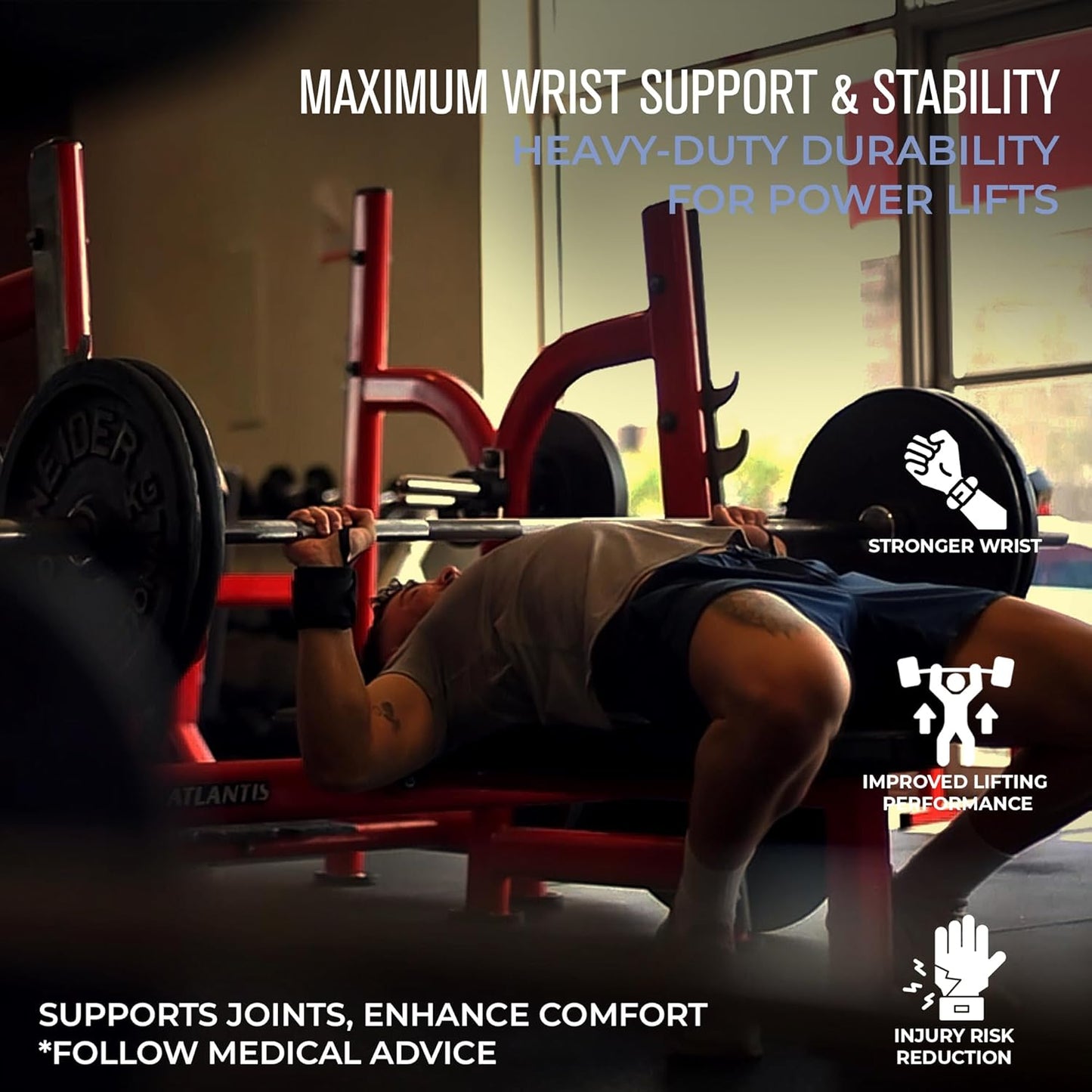 Wrist Wraps for Weightlifting - Adjustable 18" Powerlifting Straps | Durable Gym Support for Men & Women