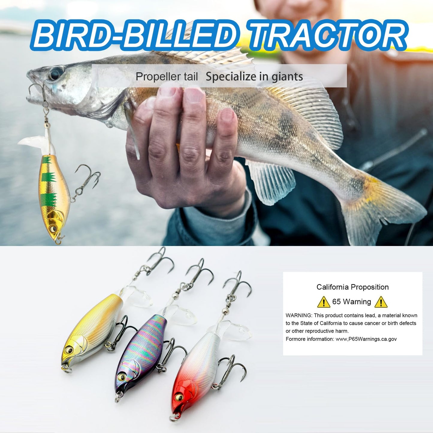 Bnque 10Pcs Fishing Lures for Bass, Whopper Lures Kit, Top Fishing Water Lure with Hooks, Popper Floating Lure for Bass Catfish Pike