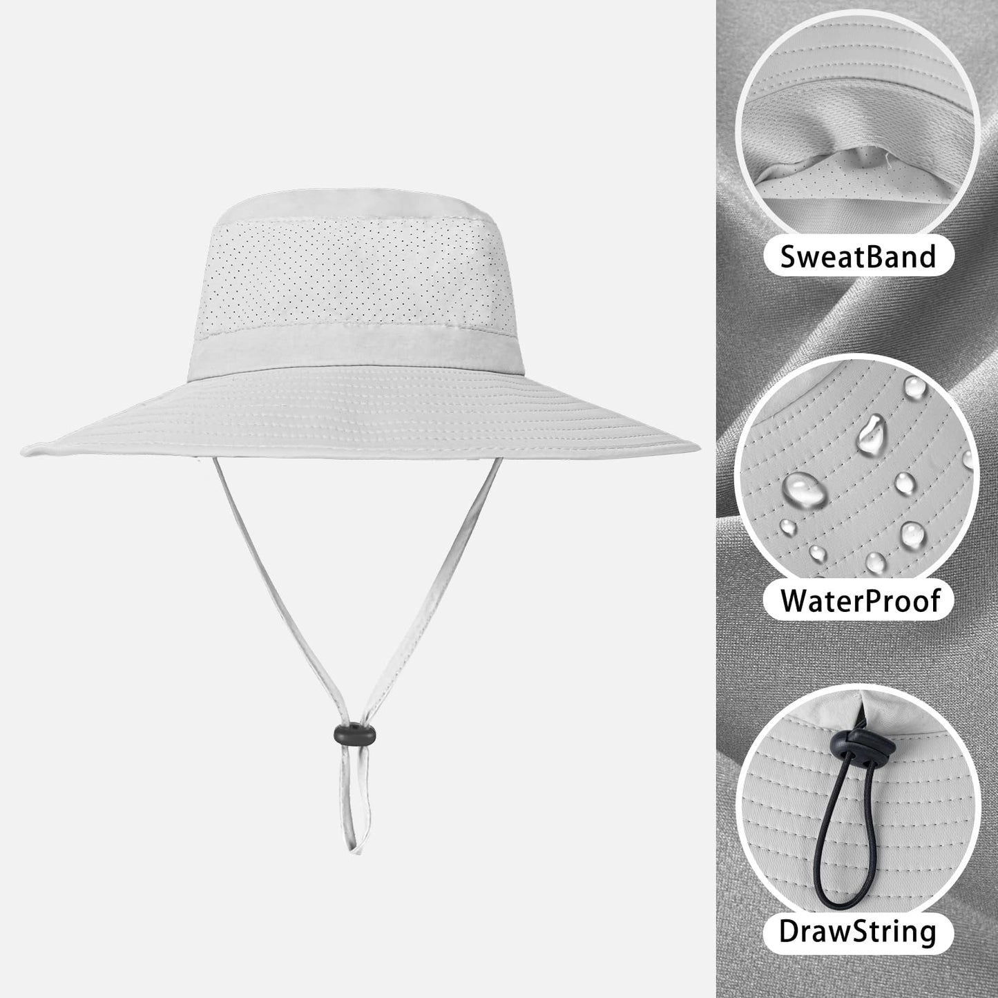 ZOORON Boonie Hat UPF 50+ Cooling Sun Hat for Men and Women,Wide Brim Bucket Hats for Outdoor Golf Hiking Safari Beach Light Grey