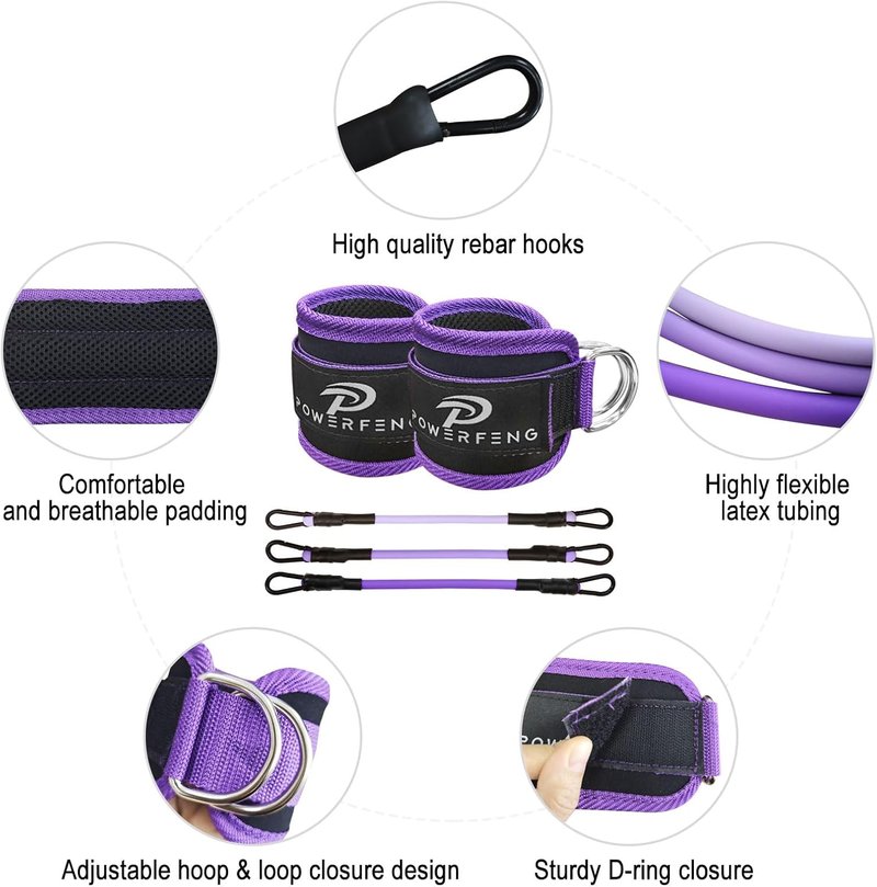 Ankle Resistance Bands with Cuffs | Glute & Leg Workout Straps for Women - Fitness Exercise Equipment