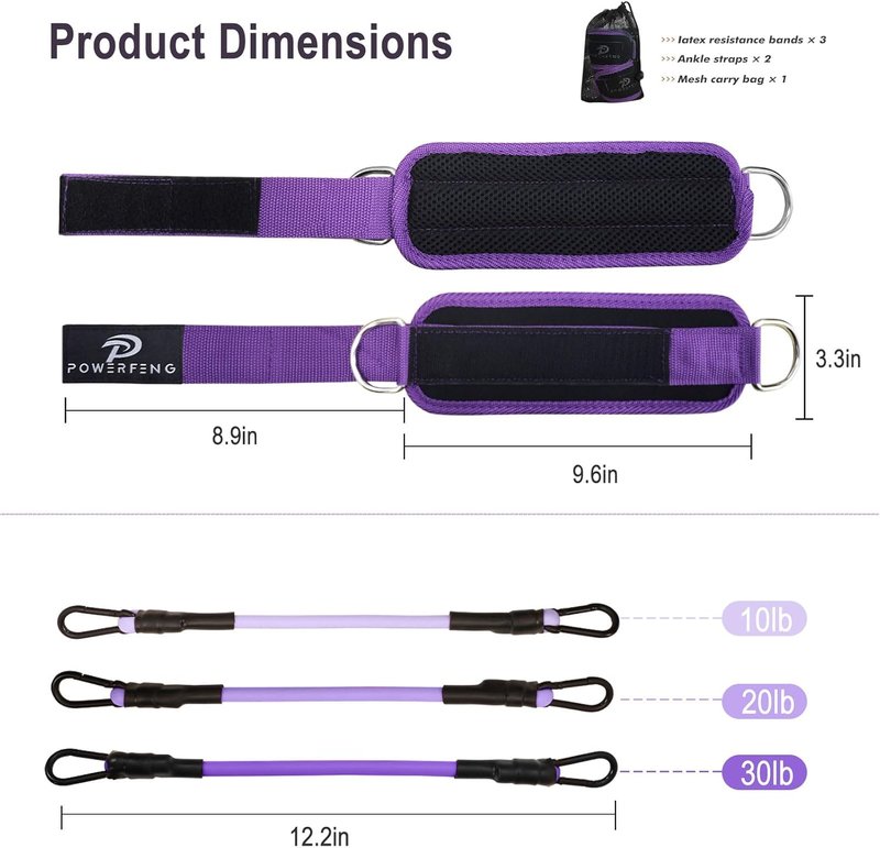 Ankle Resistance Bands with Cuffs | Glute & Leg Workout Straps for Women - Fitness Exercise Equipment