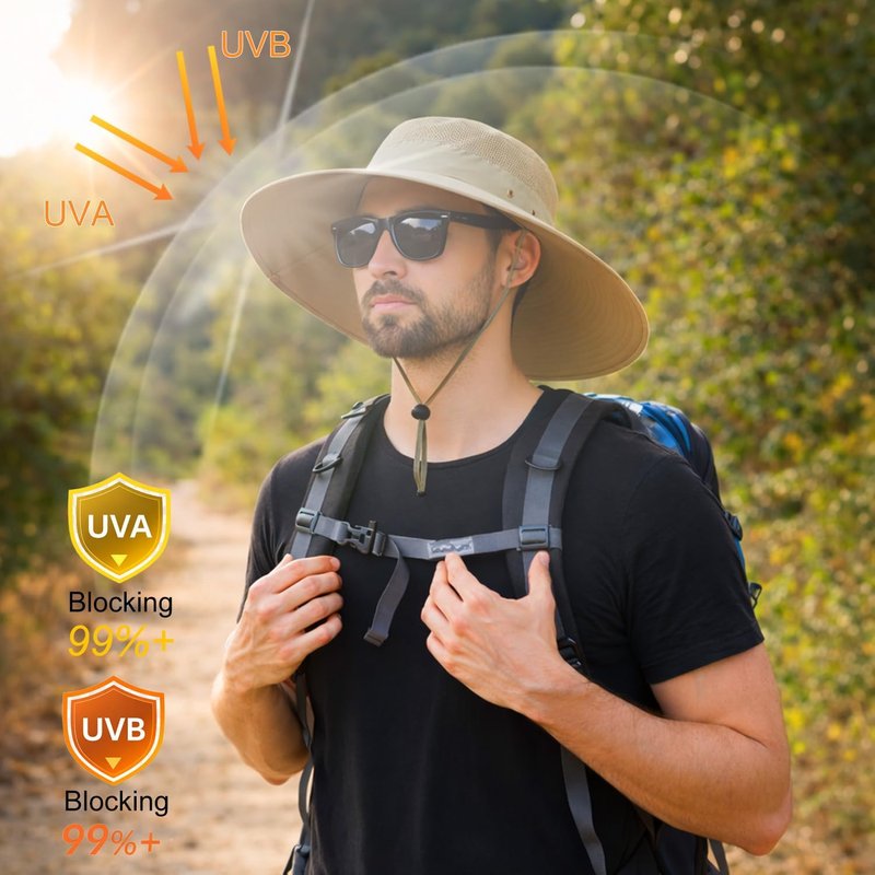 Wide Brim Sun Hat for Men & Women - Bucket Safari Fishing Hat for Hiking, Camping & Outdoor Activities