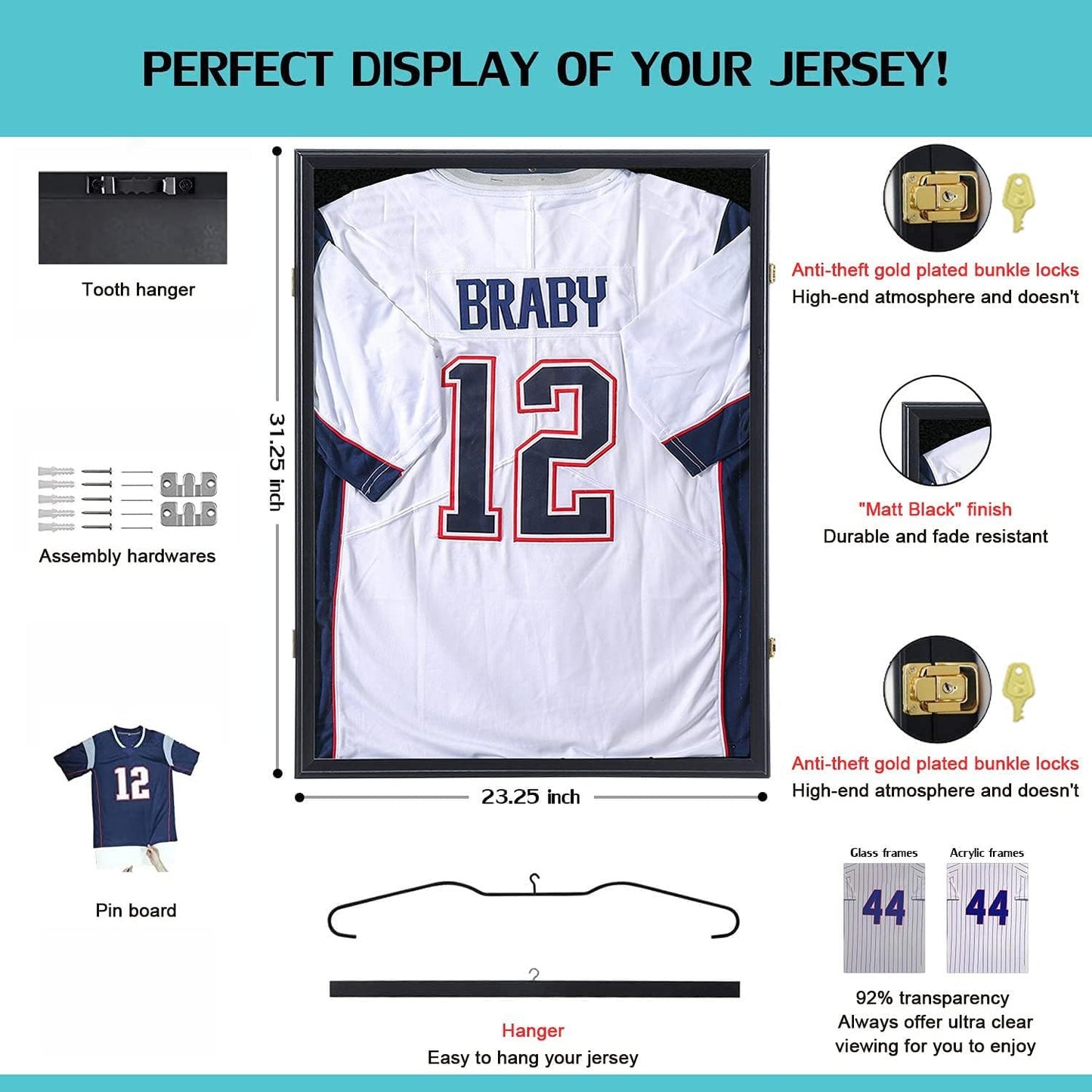 KCRasan Jersey Display Frame Case - Large Lockable Frames Shadow Box