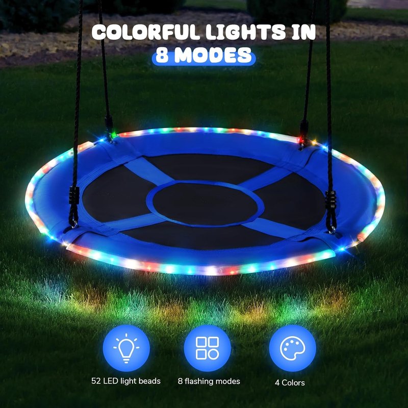 Trekassy 700lbs 40” LED Tree Swing for Kids & Adults | Outdoor Blue with Hanging Straps