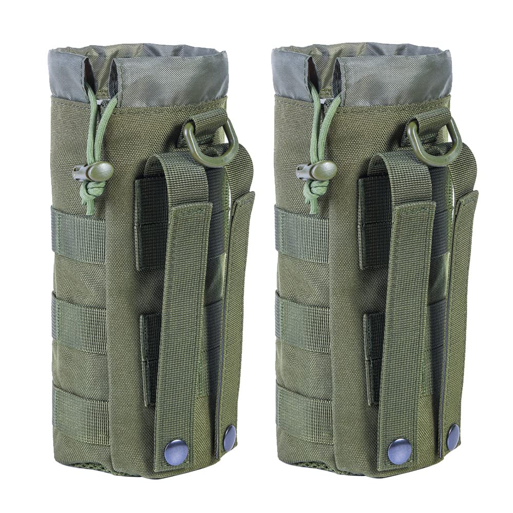 Upgraded Tactical Drawstring Molle Water Bottle Holder Tactical Pouches (Army Green)