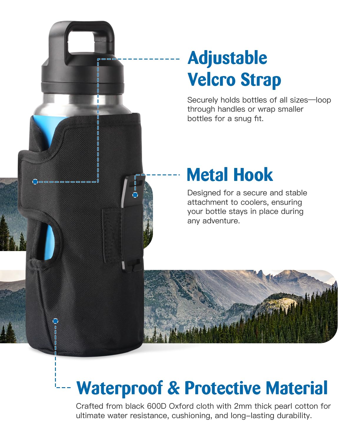 WEIGUZC Bottle Holder for HitchPoint Grid Compatible with YETI Hopper Soft Cooler or Camino Carryall - 600D Waterproof Oxford with 2mm Pearl Cotton - Hands-Free Water Bottle Carrier