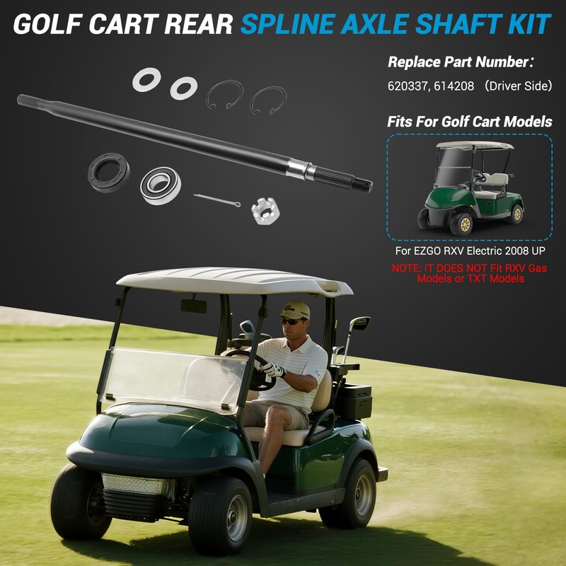 keriolee Golf Cart RXV Driver Side Rear Spline Axle Shaft with Bearing Seal Kit, Fits for EZGO RXV Electric 2008 UP, Replace OEM #620337, 614208