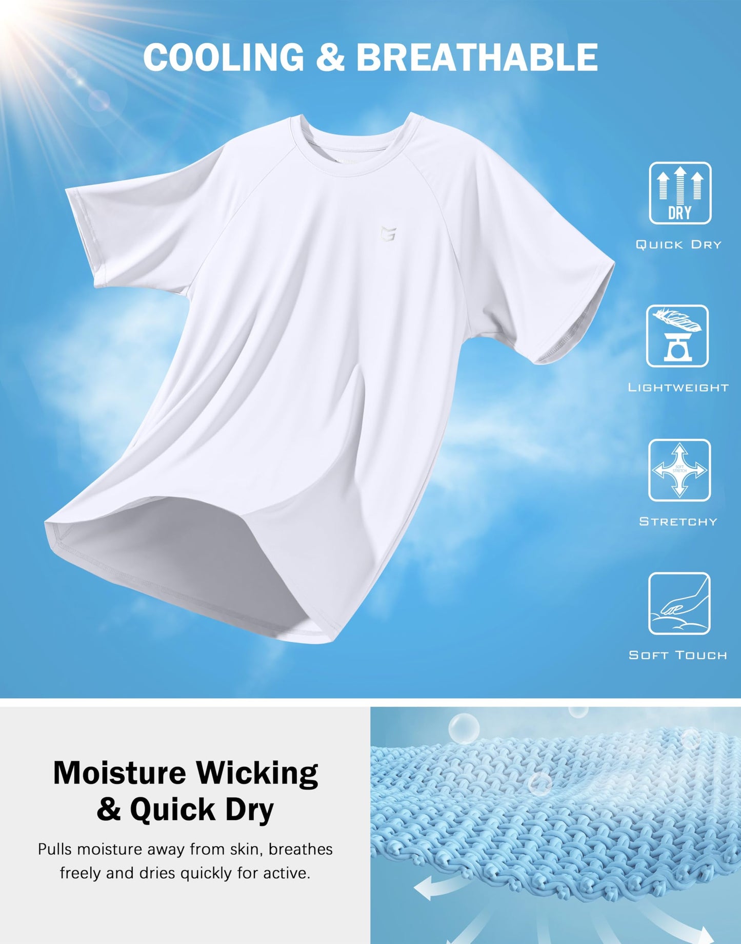G Gradual Men's Athletic Workout T-Shirts Moisture Wicking Cooling Running Shirts Short Sleeve Performance Tee for Gym Tennis(White,S)