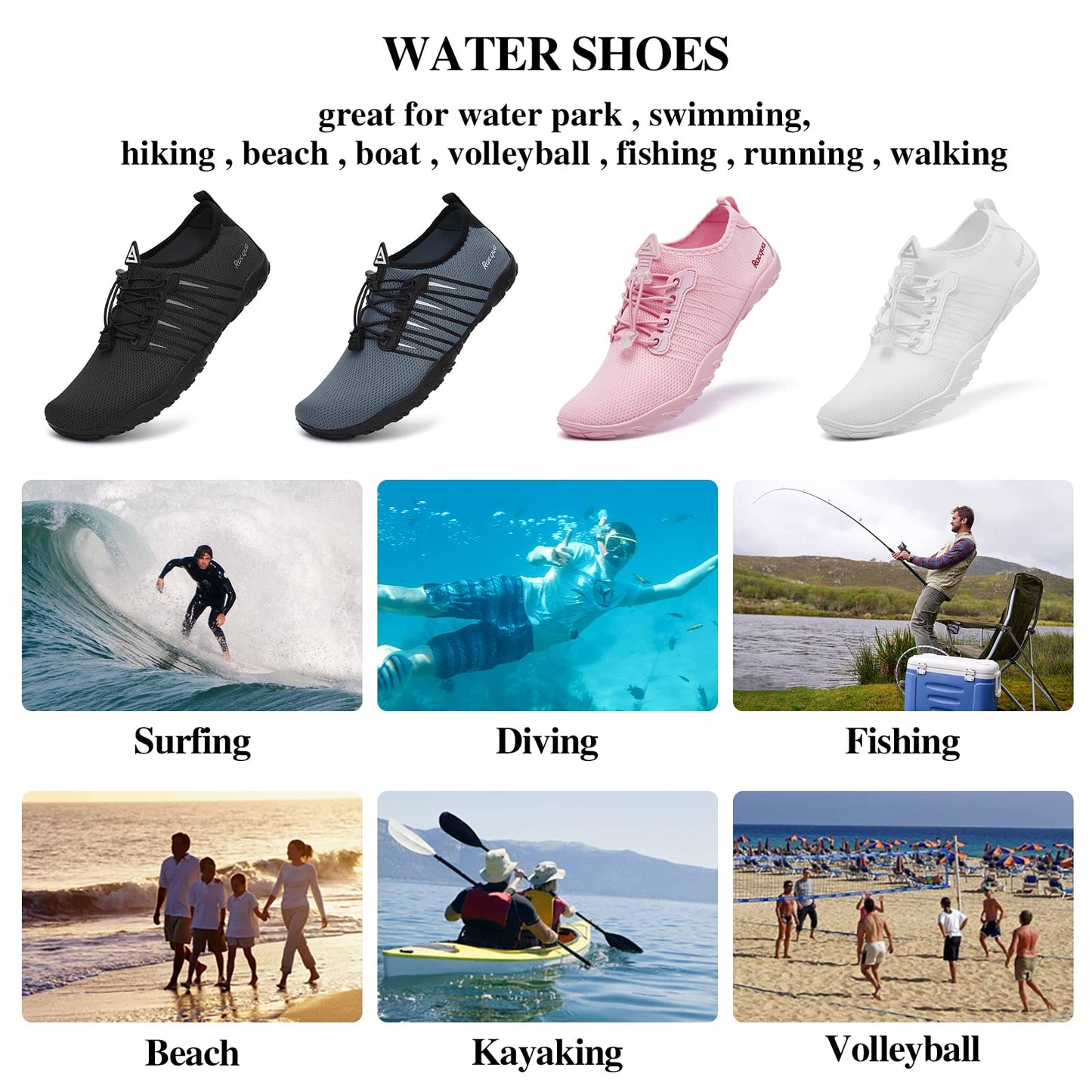 Racqua Pool Shoes Quick Dry Barefoot Water Aqua Sport Beach Swim Surf Diving for Men Women Black 12 Women/11 Men