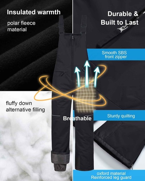 Pursky Boys' Waterproof Ski Pants Winter Insulated Pants Outdoor Mountain Snowboard Pants Kids Snow Pants Snow Bibs Girls Snowpants Youth Ski Bibs Husky Snowbibs Black 14/16