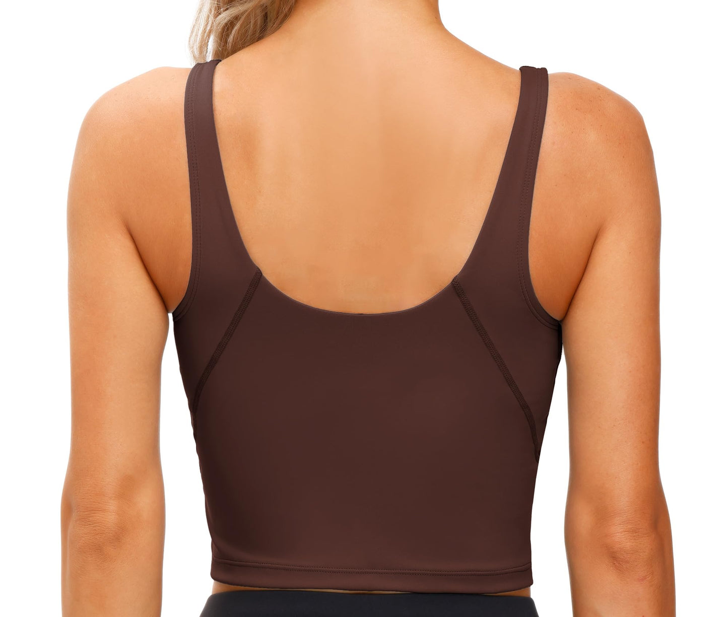 Women’s Longline Sports Bra Wirefree Padded Medium Support Yoga Bras Gym Running Workout Tank Tops Red Brown