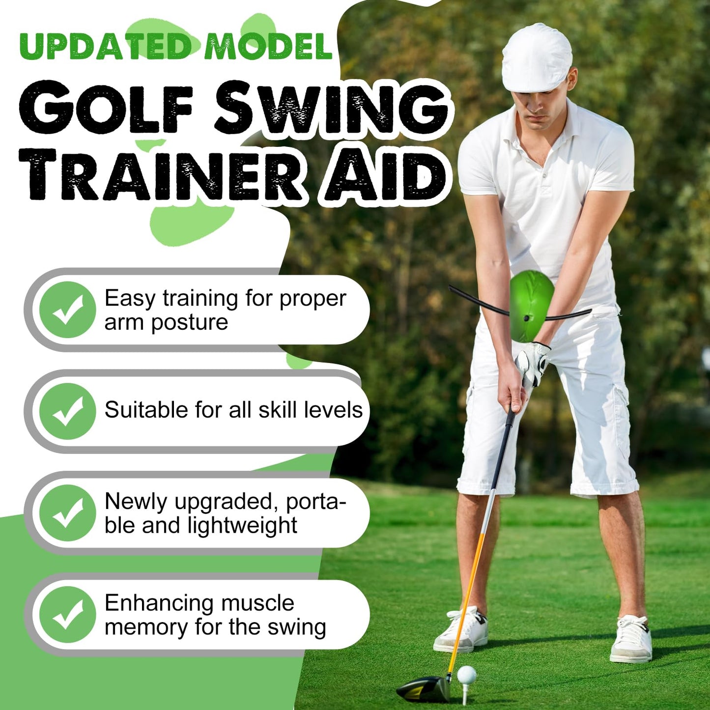 The Connector Golf Training Aid, Swing Trainer for Posture Correction Practice, Golf Training Aids Helps Train Proper Swing Mechanics, Arm Structure, for Golfers at All Levels (Green) (Green)
