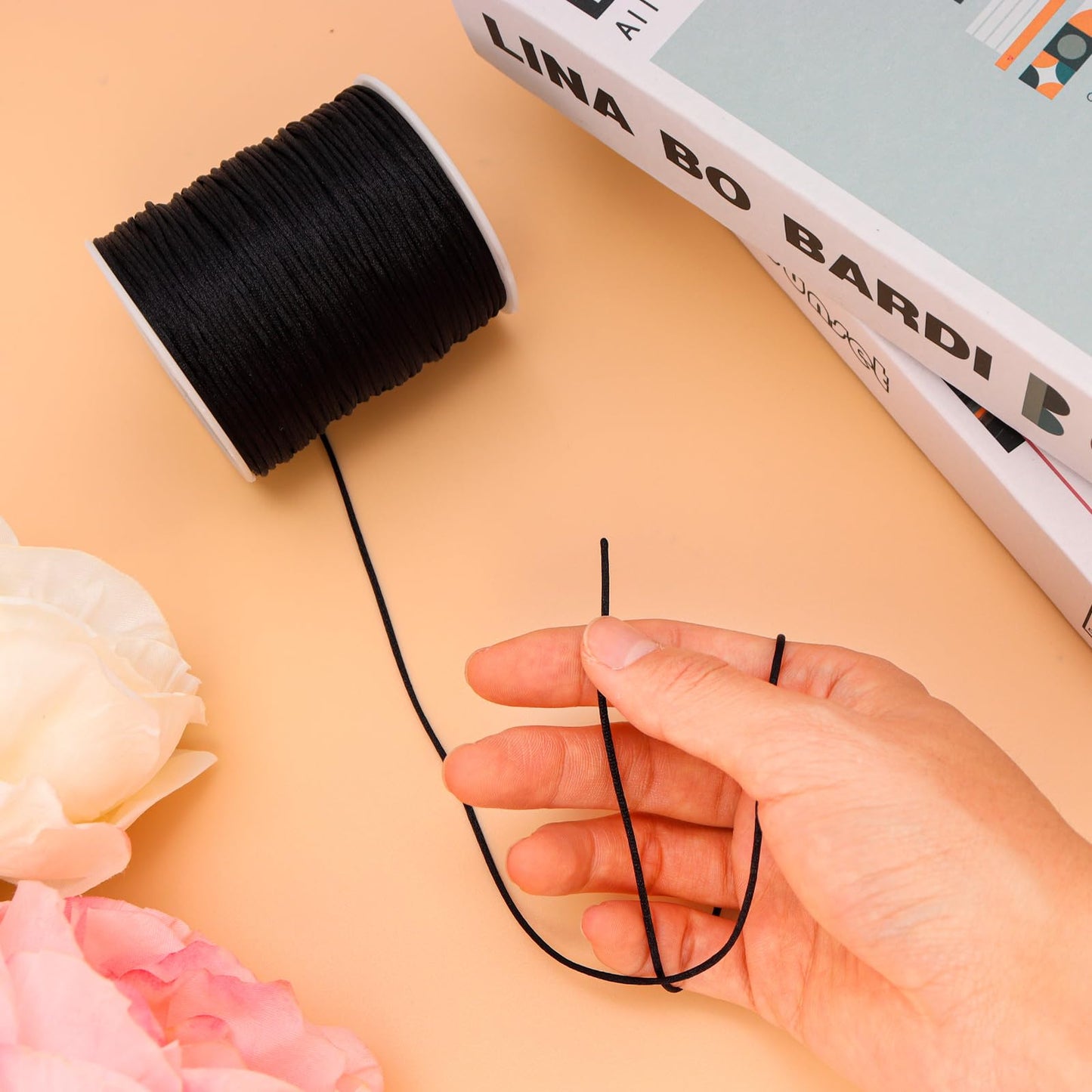 1.5MM 110 Yards Black Nylon Cord, Wind Chime Cord for Bracelet Necklace Jewelry Making, Nylon Satin String, Jewelry Thread Beading String for Crafts, Chinese Knotting