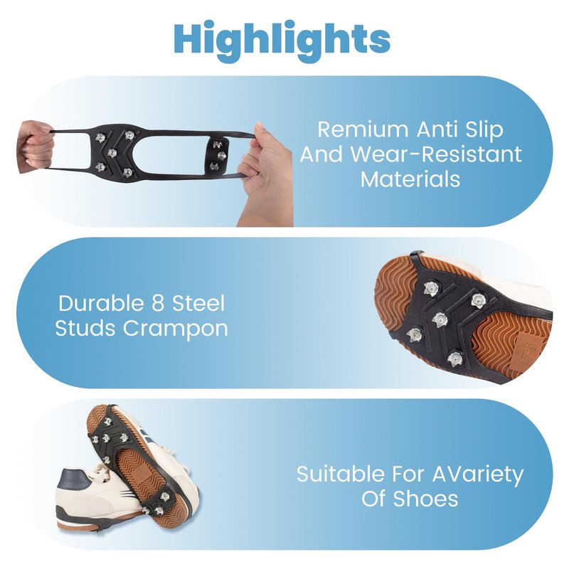 Upgrade Universal Gripper Spikes Non Slip Shoe Grips, Sfee Crampons Ice Cleats for Shoes and Boots, Ice Cleats Snow Traction Grips, Anti-Slip Crampons for Shoes and Boots, Black (M)