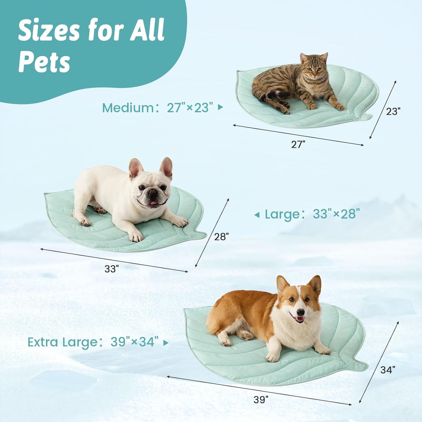 Cooling Mat for Dogs & Cats - Non-Gel, Waterproof Leaf Shaped Pet Pad | 39x34 Inch, Green