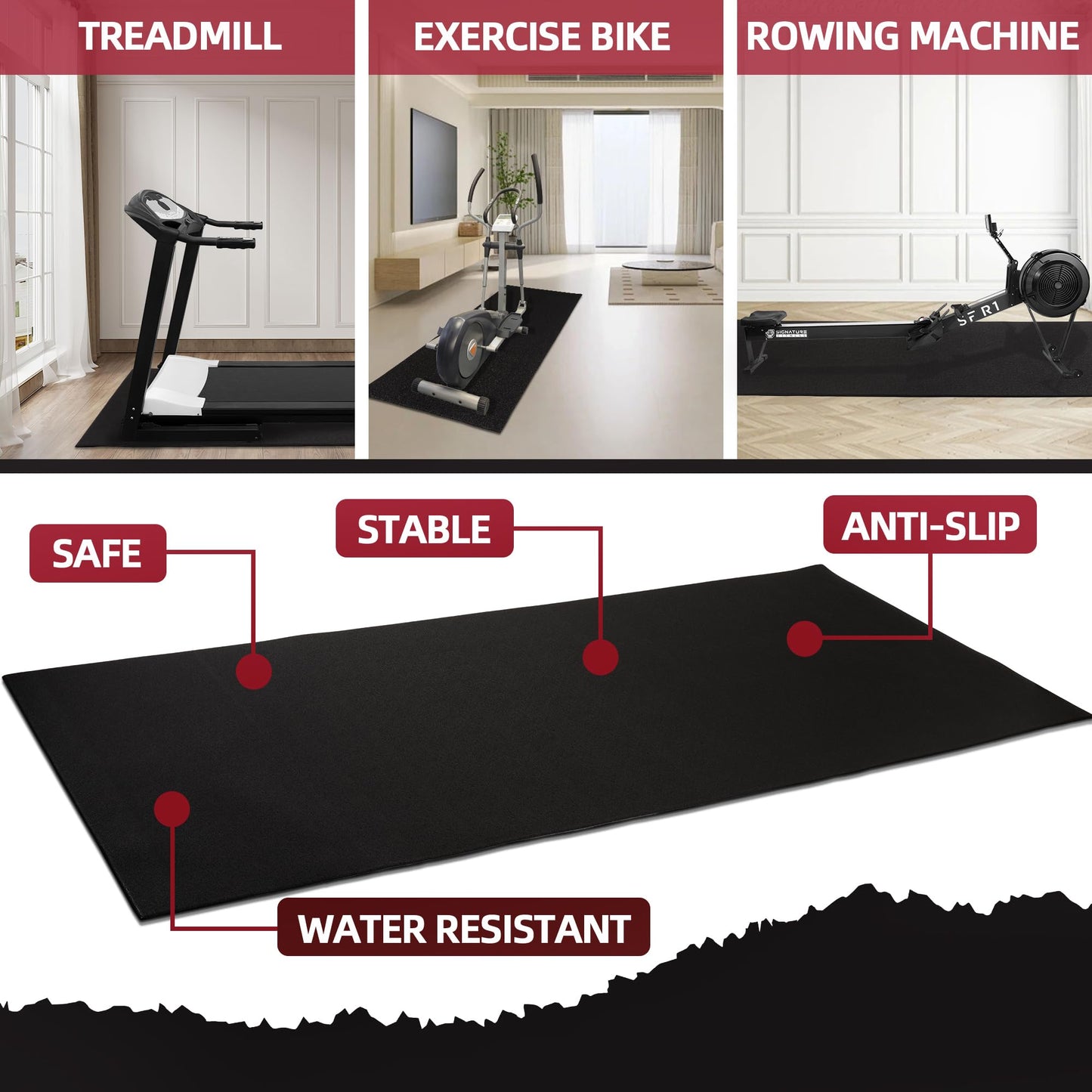 Fitvids High Density Home Gym Treadmill Exercise Bike Equipment Mat, 1/4" Thick, 72" x 108" (6 x 9FT)