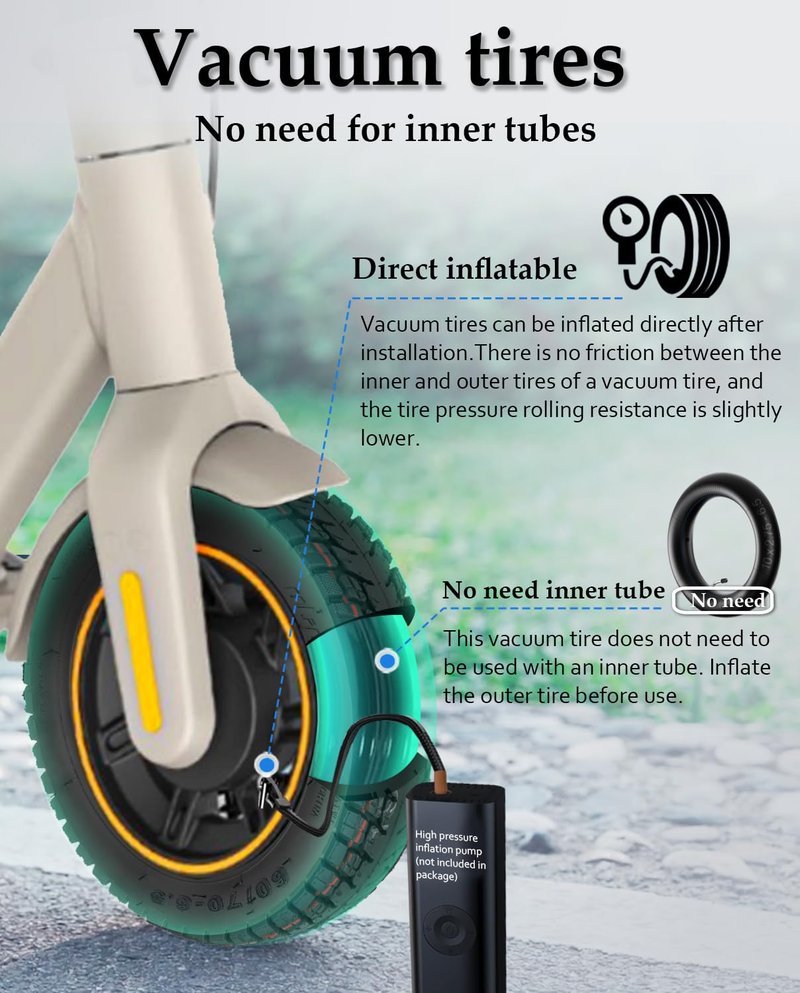 Felixstory 60/70-6.5 Off Road Vacuum Tire, Fit for Ninebot Max G30P G30LP G2 G30D F40I VOLPAM SP01 Hiboy S2 MAX, 10x2.5 Tubeless Tire, Inner diameter 16cm Fit for 6.5" rim, Abrasion Puncture Resistant